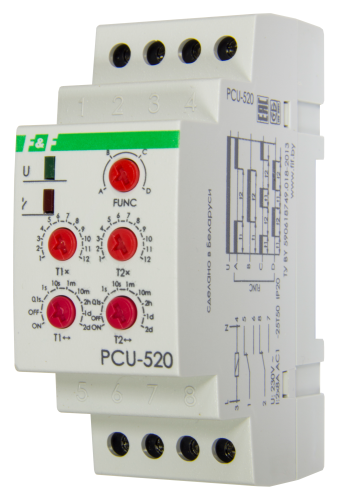 Евроавтоматика F&F PCU-520 многофункциональное, с 2 независимыми выдержками времени, 2 модуля, монтаж на DIN-рейке 230В AC 2х8А  2NO/NC IP20